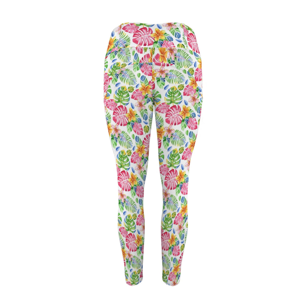 Bright Painted Tropical Women's High Waist Pockets Yoga Leggings