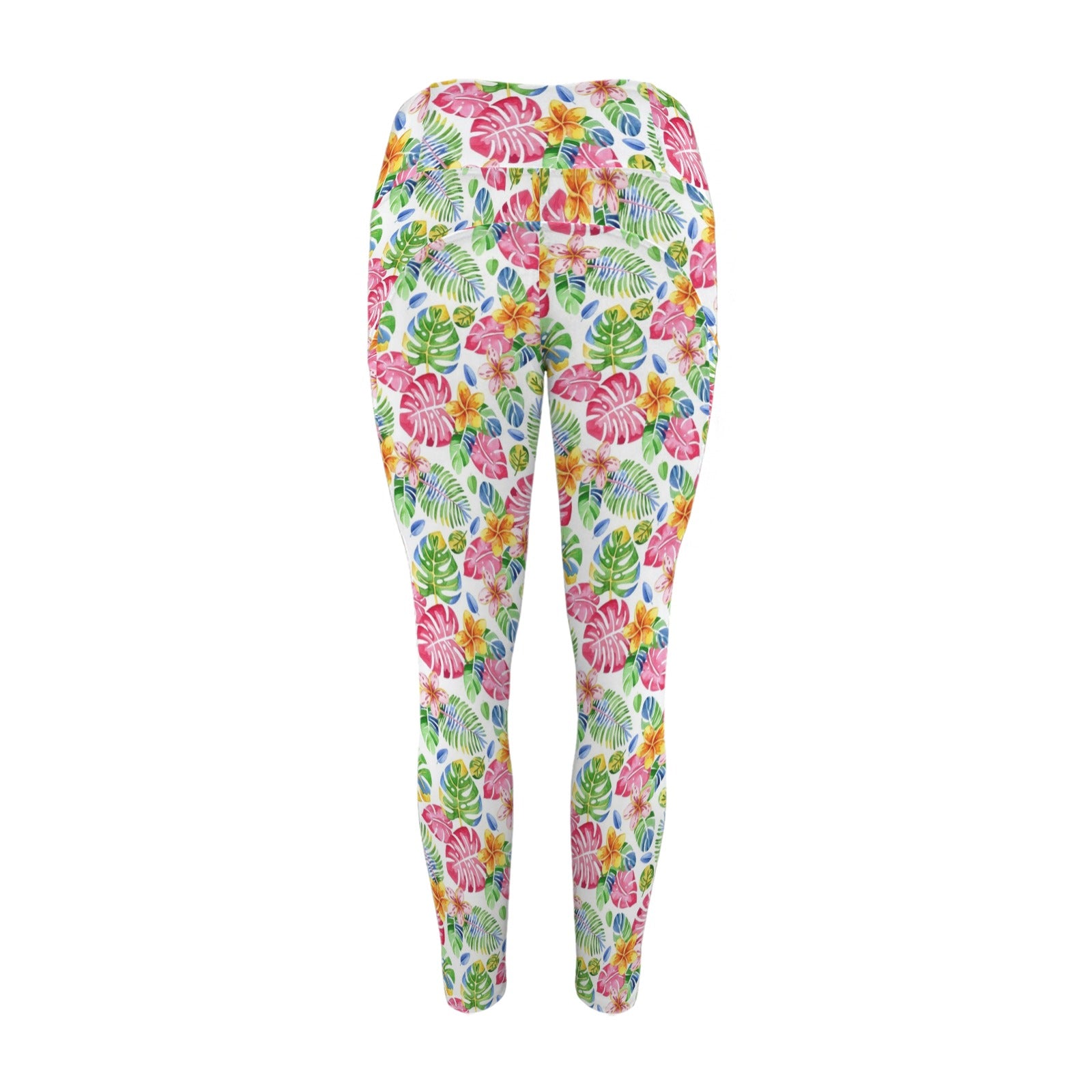 Bright Painted Tropical Women's High Waist Pockets Yoga Leggings