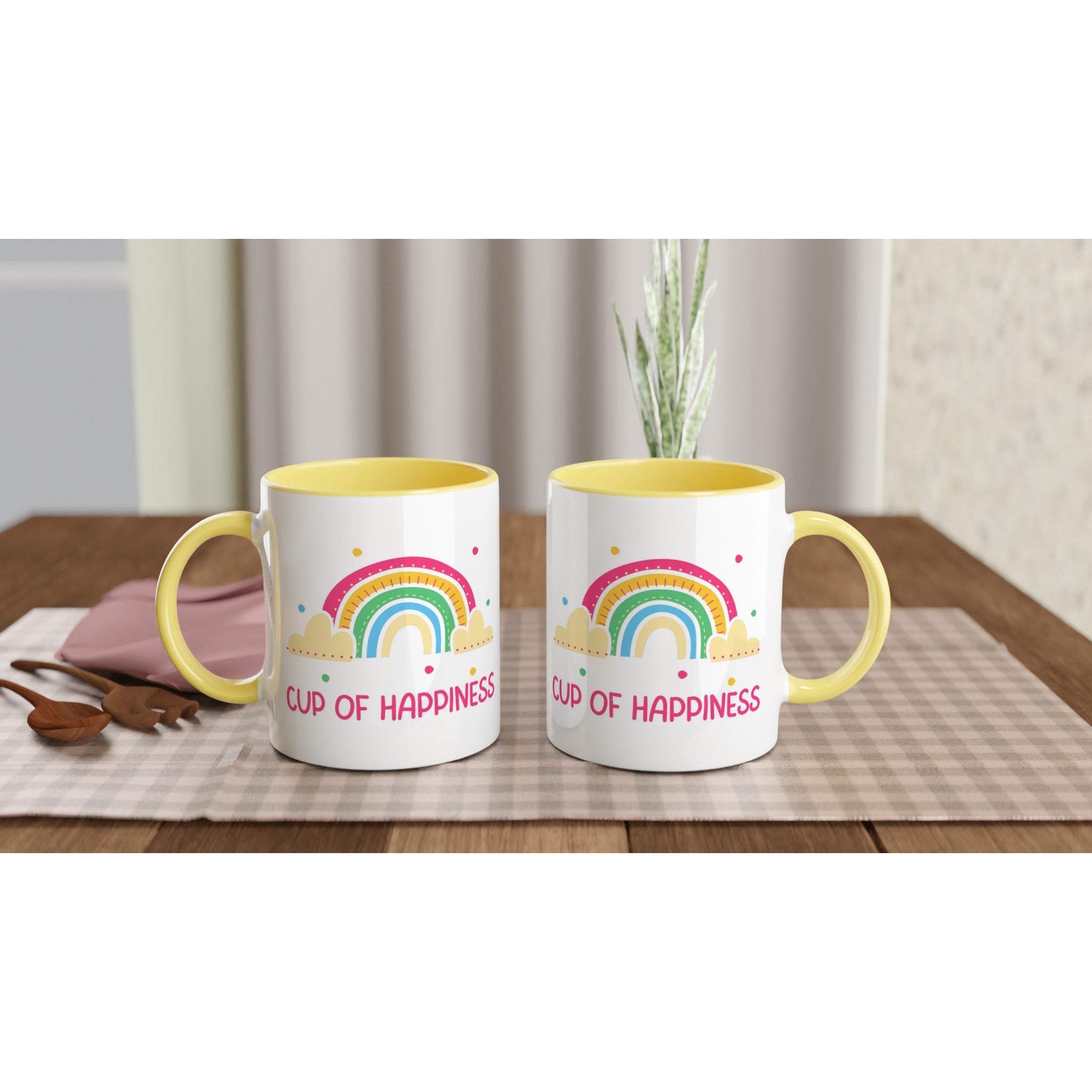 Cup Of Happiness - White 11oz Ceramic Mug with Colour Inside Colour 11oz Mug Globally Fulfilled positivity
