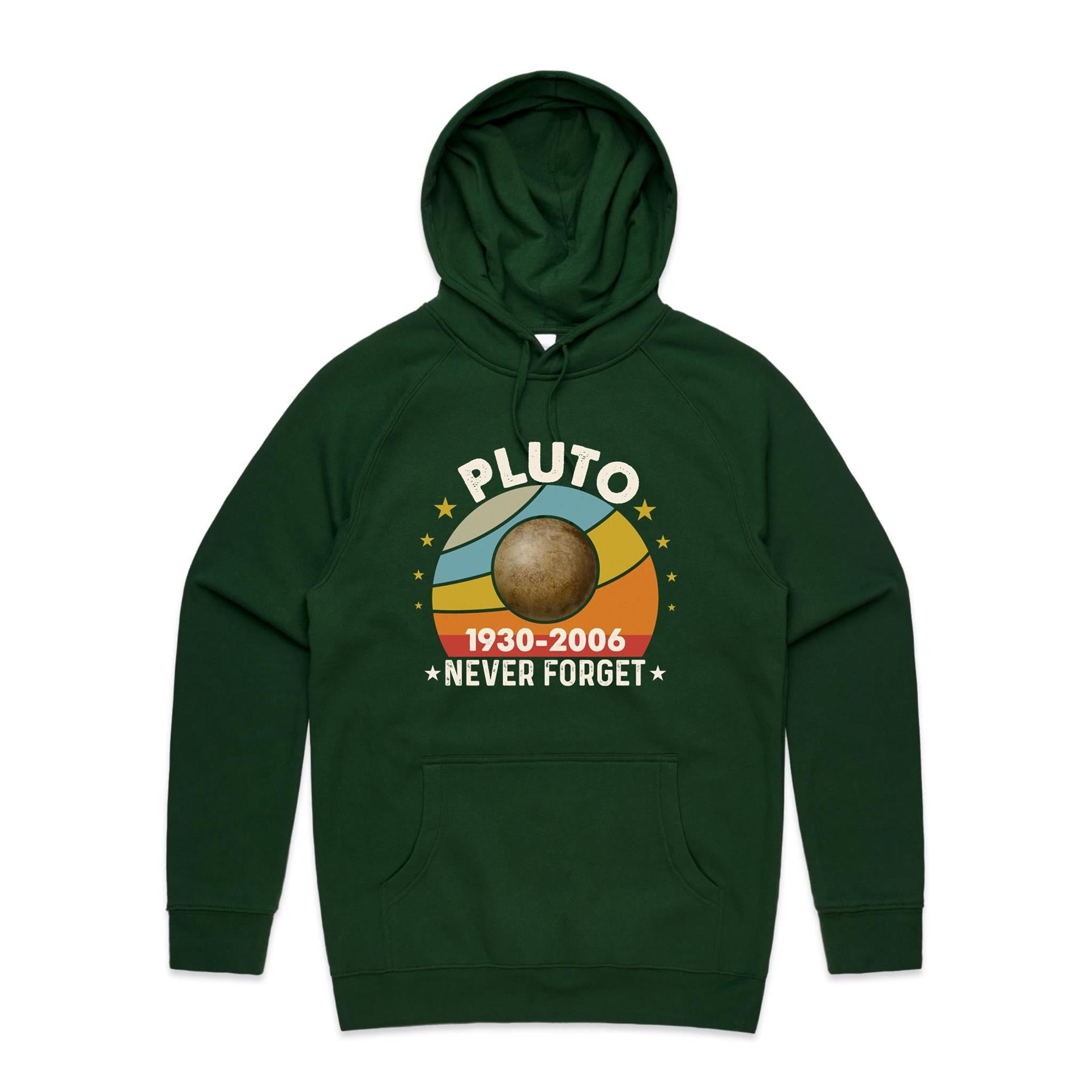 Never Forget Pluto - Mens Hoodie Forest Green Mens Hoodie Printed In Australia Space