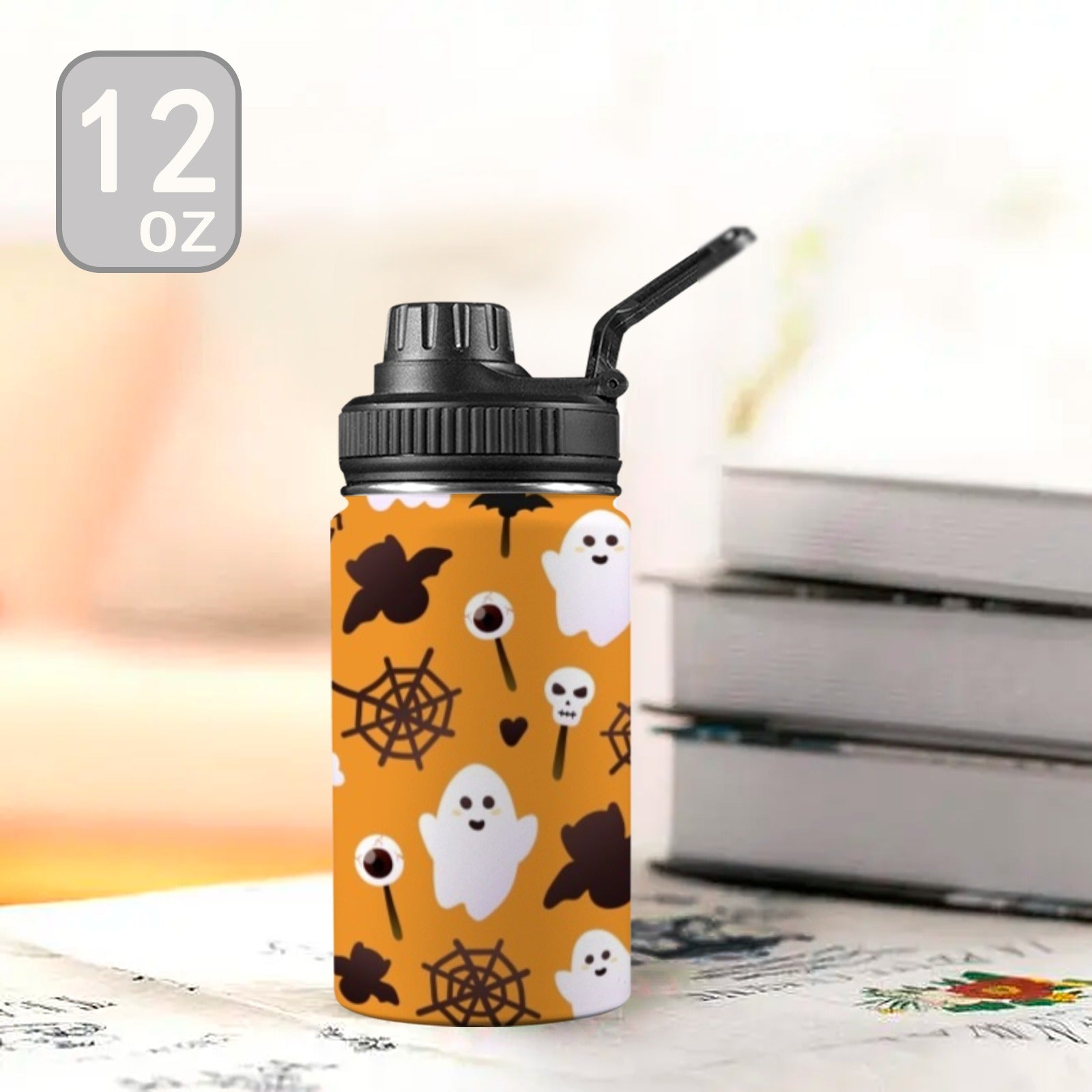 Halloween Ghosts Kids Water Bottle with Chug Lid (12 oz) Kids Water Bottle with Chug Lid Halloween Printed Offshore