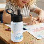 Spaceships And UFO's 12oz Kids Water Bottle with Straw Lid