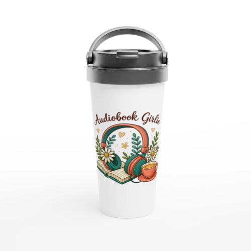 Audiobook Girlie - White 15oz Stainless Steel Travel Mug Default Title Travel Mug Globally Fulfilled Reading