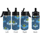 Cute Aliens in UFOs 12oz Kids Water Bottle with Straw Lid