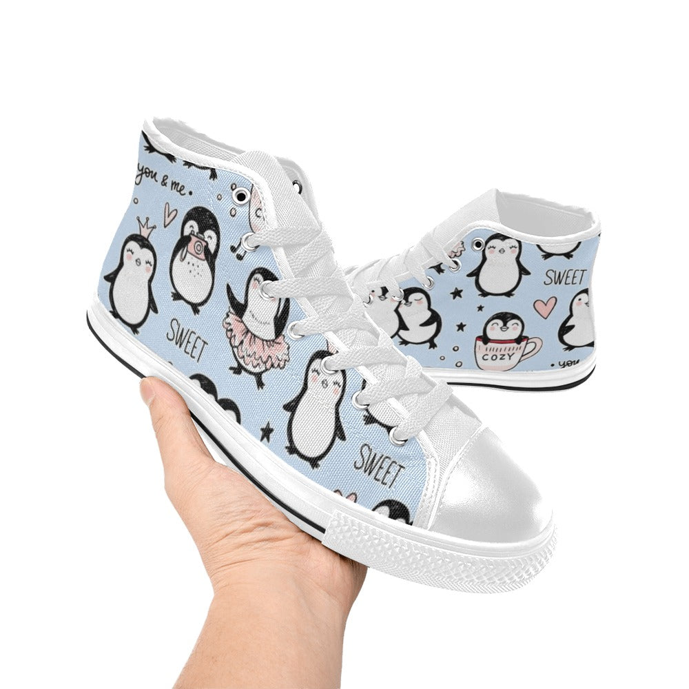 Penguin Love - Kids High Top Canvas Shoes