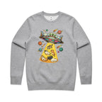 UFO Cat Abduction AS Colour Stencil Crew Sweatshirt Unisex Grey Marle Sweatshirt animal Printed In Australia Sci Fi