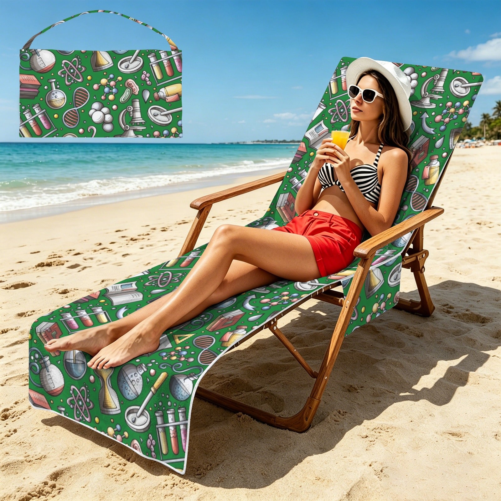 Science Love Beach Chair Towel Cover with Side Pockets