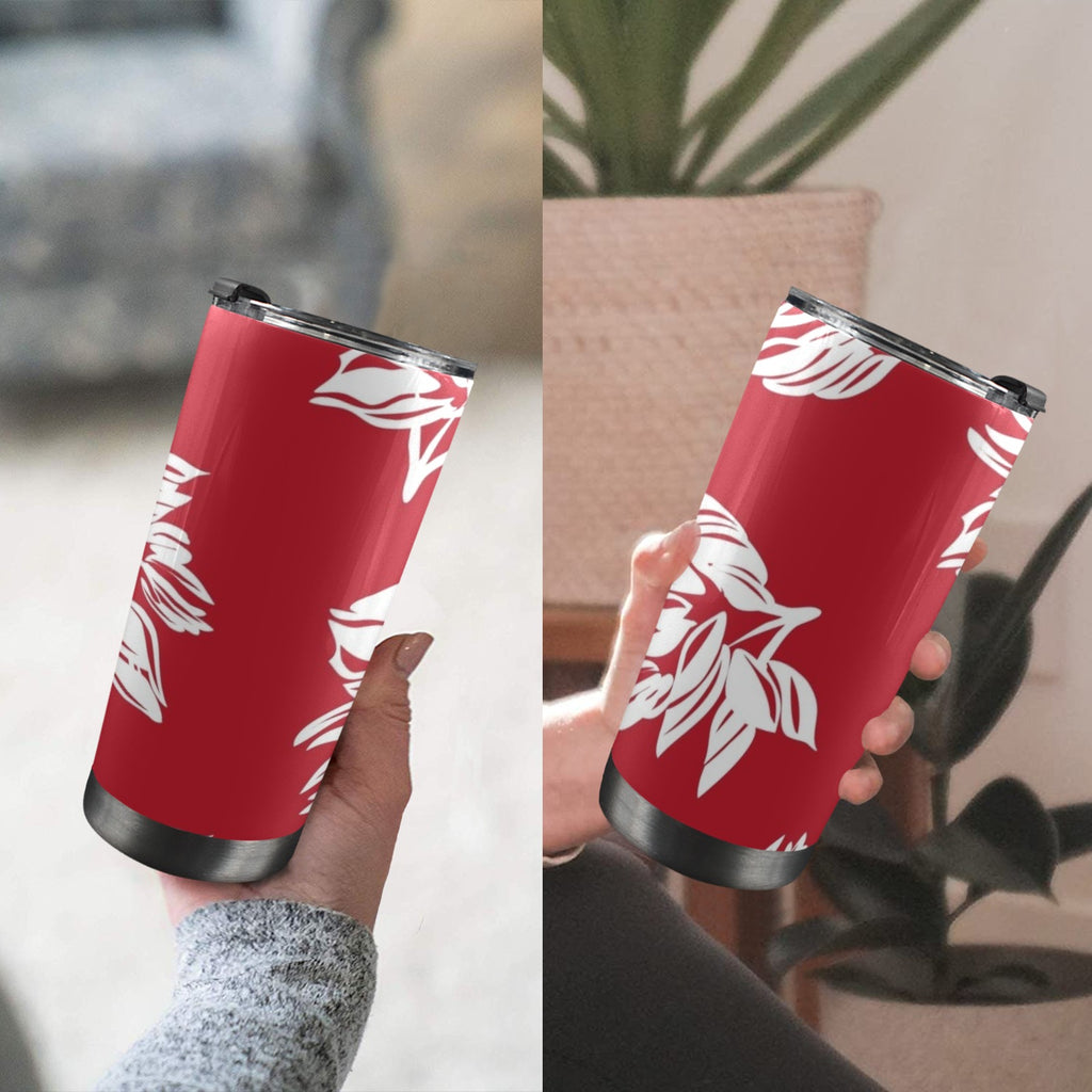 Red Retro Foliage, Hawaiian Flower - 20oz Mobile Tumbler with Lid (Black Lock) 20oz Travel Mug Printed Offshore Surf