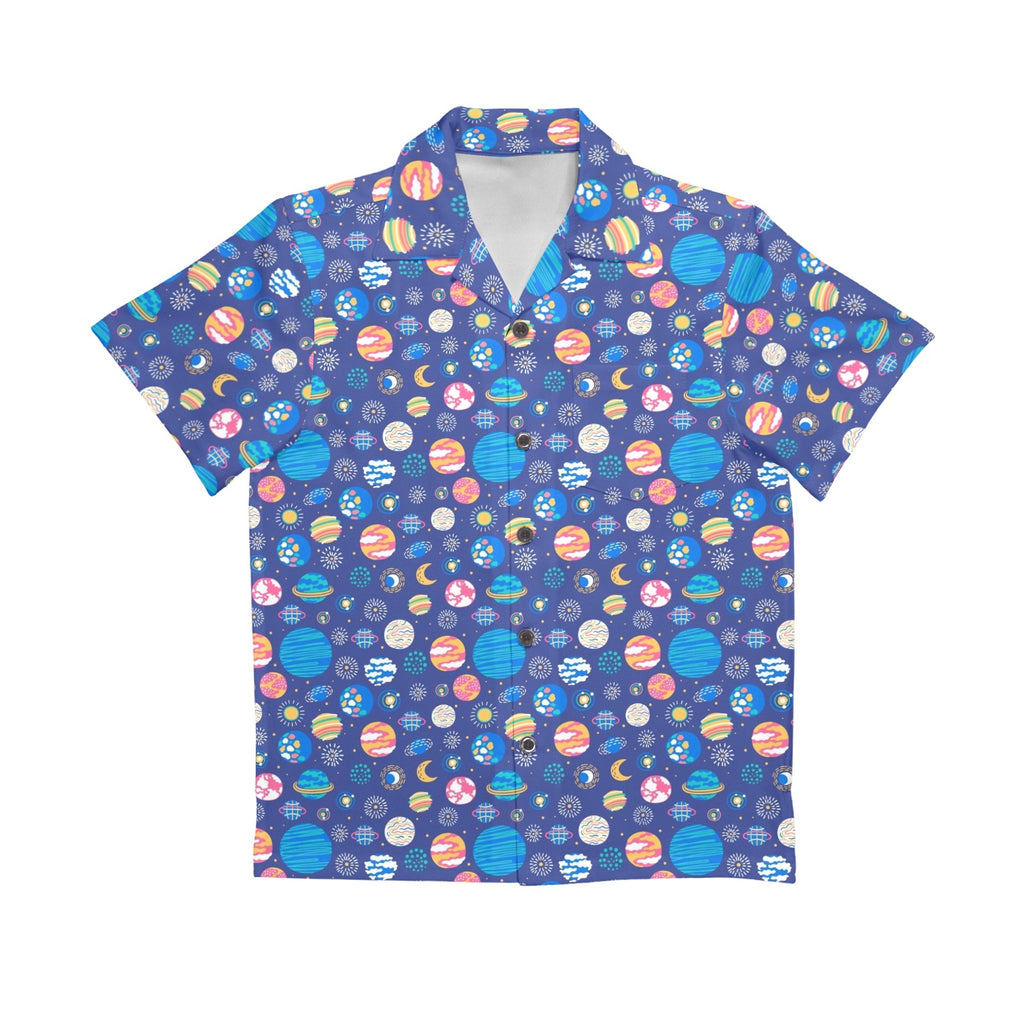 Planets On Blue Senior Kids Hawaiian Shirt