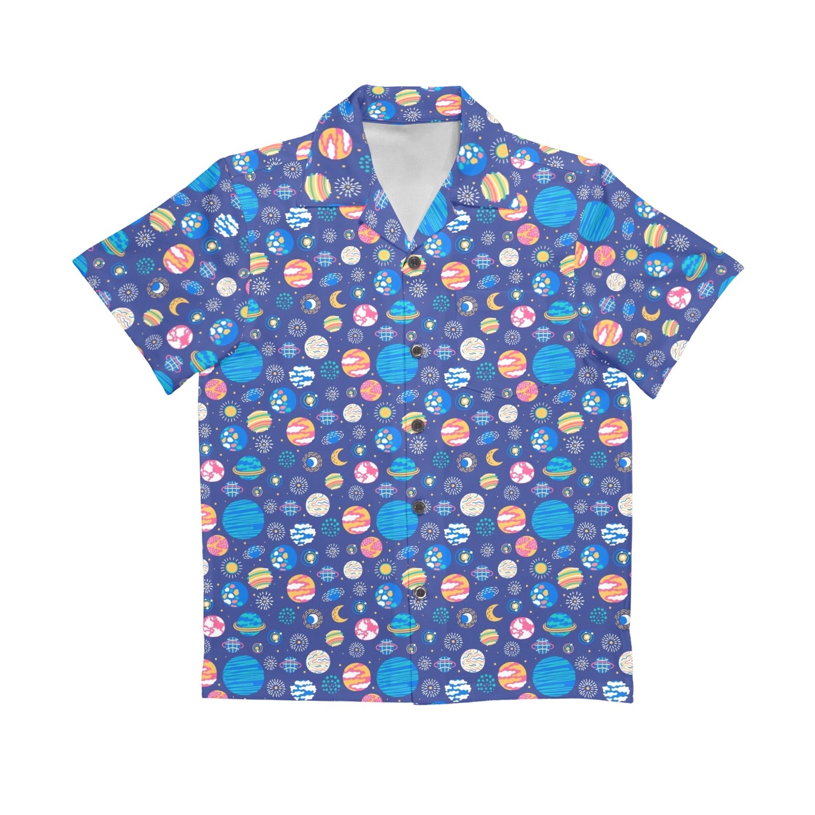 Planets On Blue Senior Kids Hawaiian Shirt