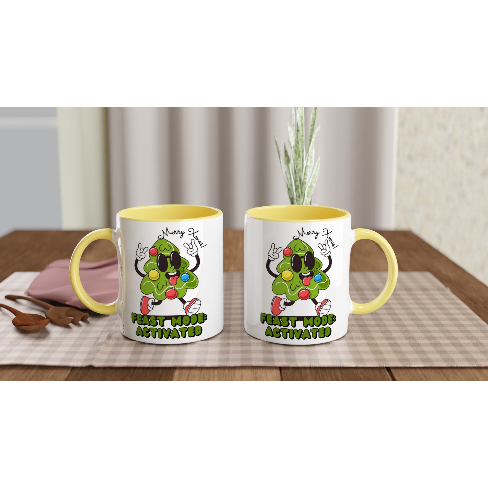 Christmas Feast Mode Activated - White 11oz Ceramic Mug with Colour Inside Christmas Colour Mug Christmas Globally Fulfilled