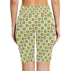 Flower Check Women's Bike Shorts With Side Pockets