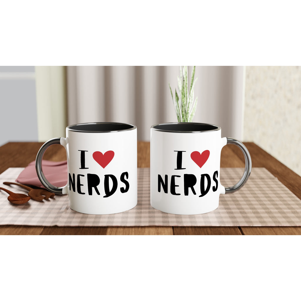 I Love Nerds, Red Heart - White 11oz Ceramic Mug with Colour Inside Colour 11oz Mug Globally Fulfilled Love