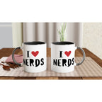 I Love Nerds, Red Heart - White 11oz Ceramic Mug with Colour Inside Colour 11oz Mug Globally Fulfilled Love