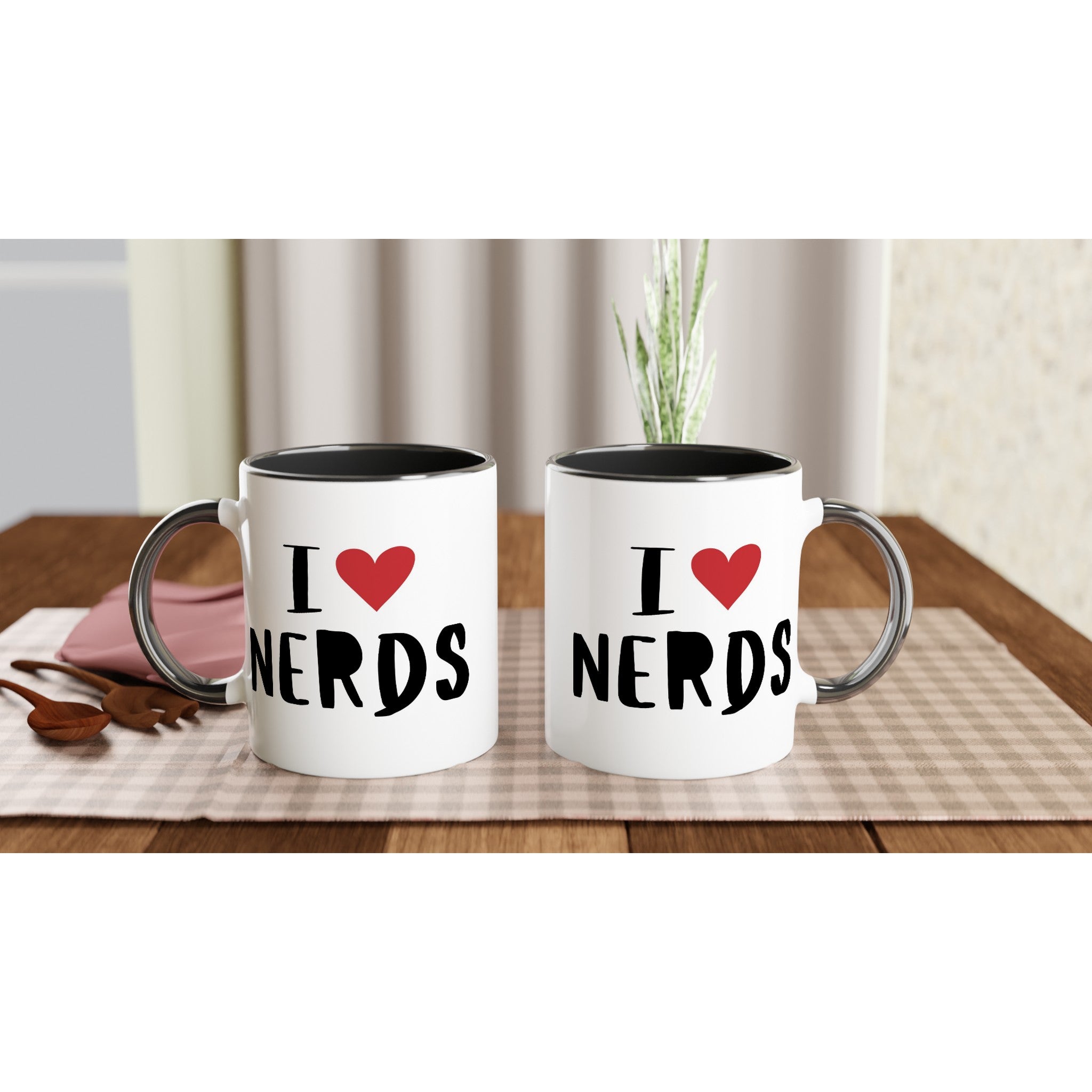 I Love Nerds, Red Heart - White 11oz Ceramic Mug with Colour Inside Colour 11oz Mug Globally Fulfilled Love