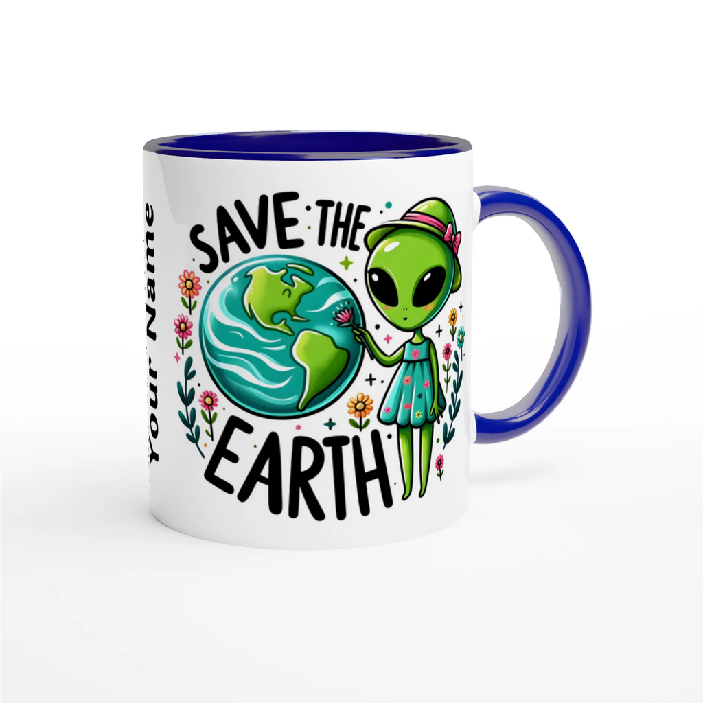 Personalised - Save The Earth, Alien - 11oz Ceramic Mug Personalised Mug customise Environment Globally Fulfilled personalise Sci Fi