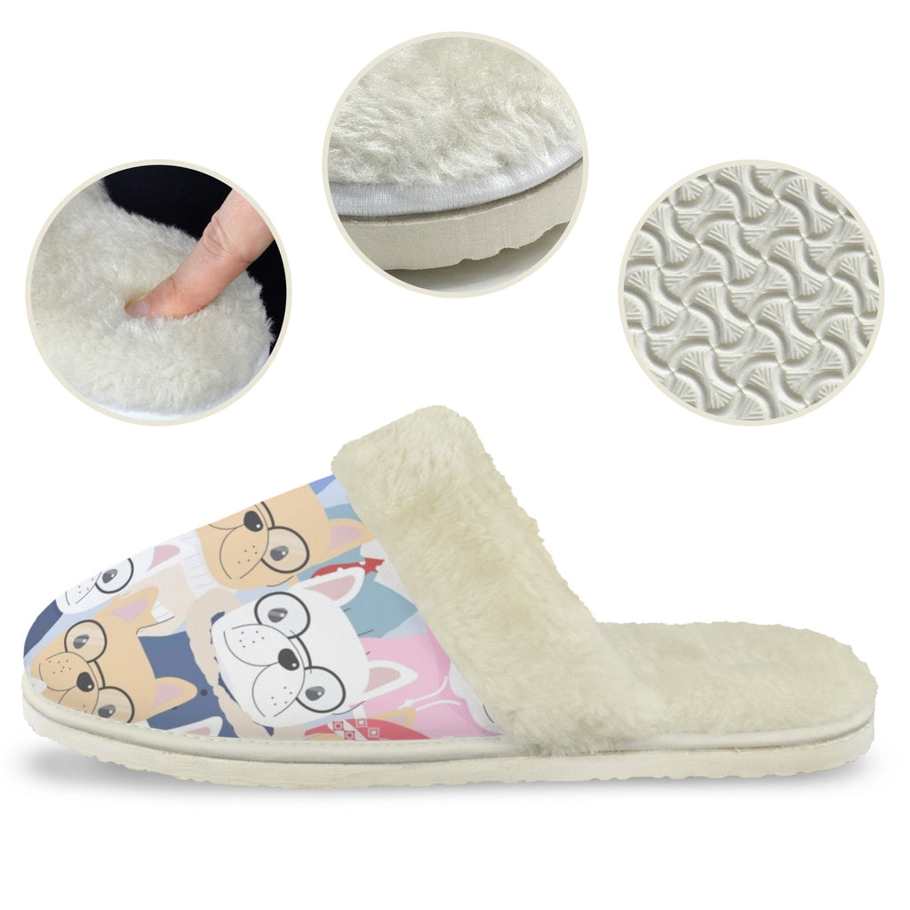 Dog Crowd Men's Fur Trim Thick-Sole Indoor Slippers Men's Fur Trimmed Slippers animal Printed Offshore