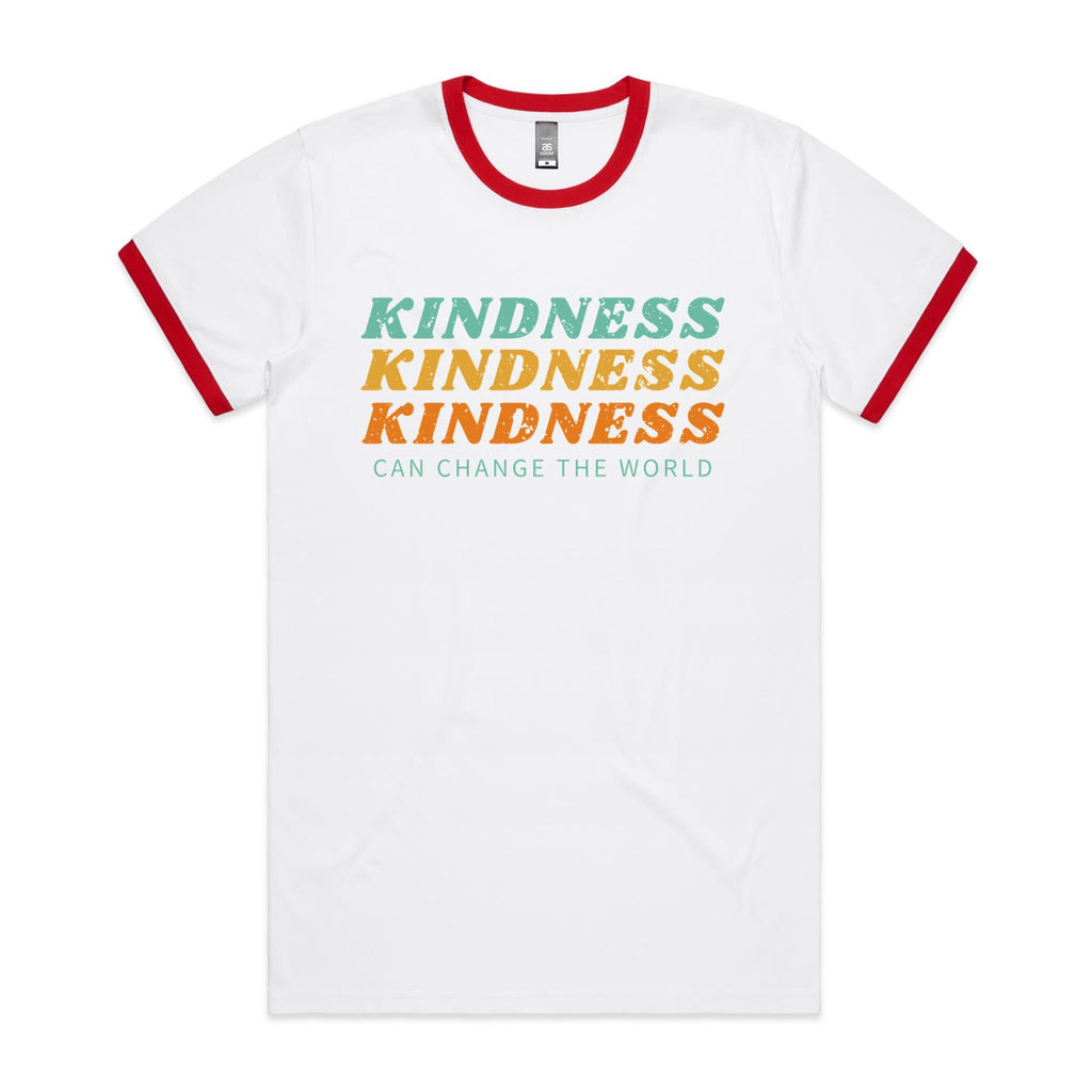 Kindness Can Change The World - Staple Ringer Tee White Red Ringer T-Shirt Kindness Printed In Australia