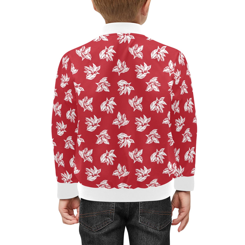 Red Retro Foliage Kids Bomber Jacket Kids Bomber Jacket Plants Printed Offshore