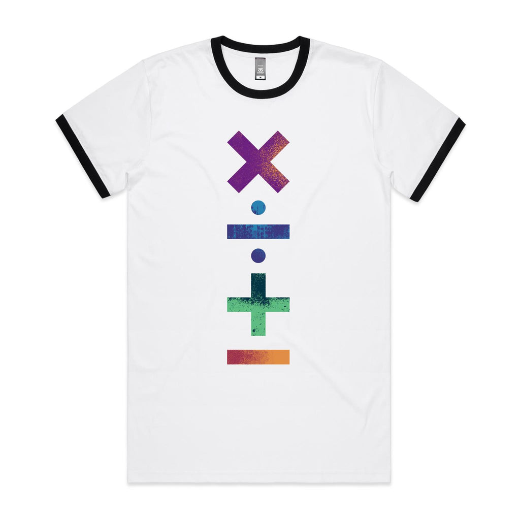 Math Symbols - Staple Ringer Tee White Black Ringer T-Shirt Maths Printed In Australia