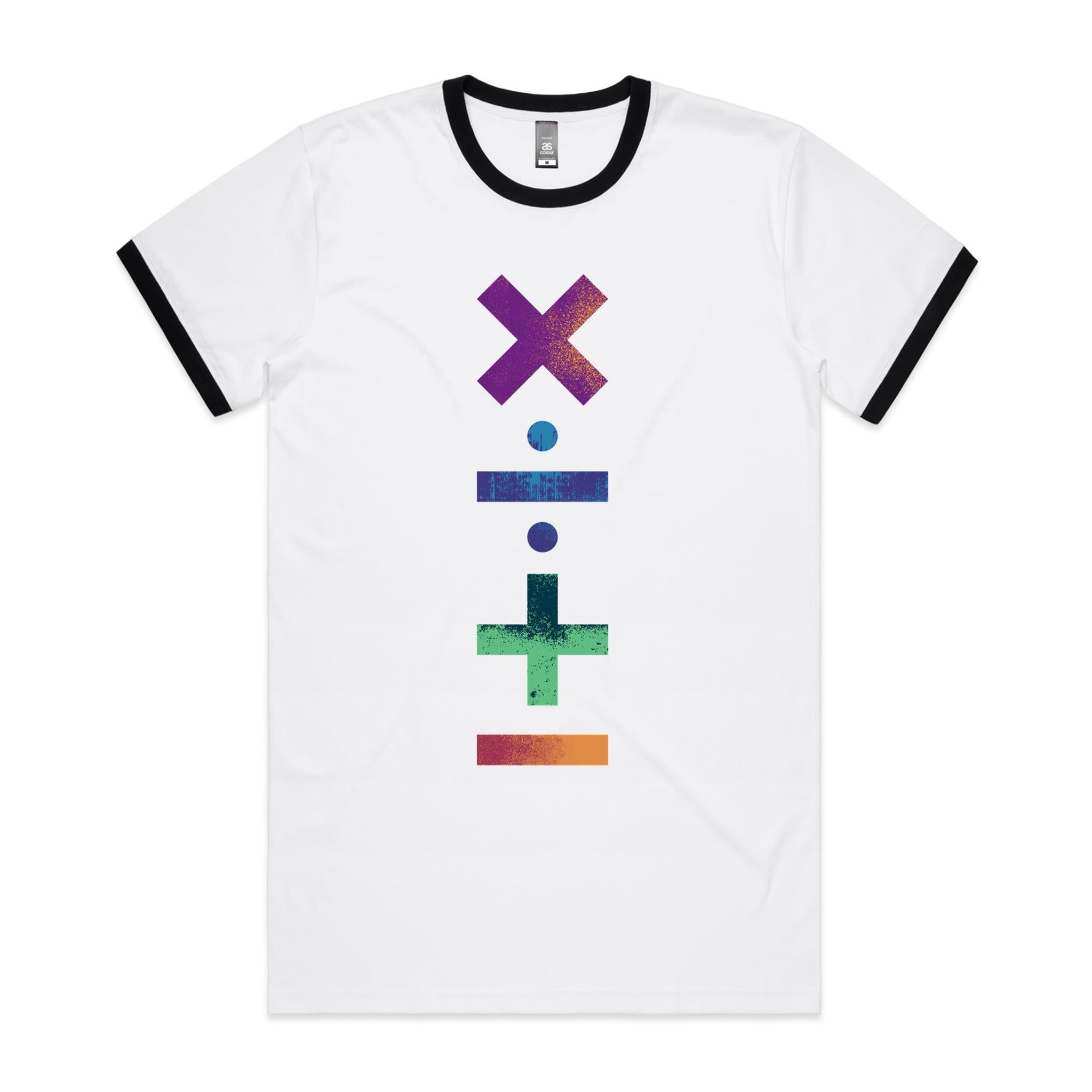 Math Symbols - Staple Ringer Tee White Black Ringer T-Shirt Maths Printed In Australia