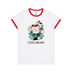 Cool Beans, Coffee - Women's Ringer Tee White Red Womens Ringer T-shirt Coffee Printed In Australia