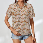 Peace And Love Women's Collared Pocketless Short Sleeve Shirt