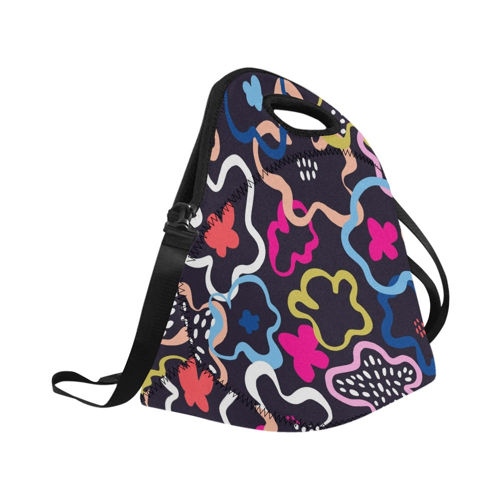 Abstract Floral Neoprene Lunch Bag/Large (Model 1669) Neoprene Lunch Bag Plants Printed Offshore