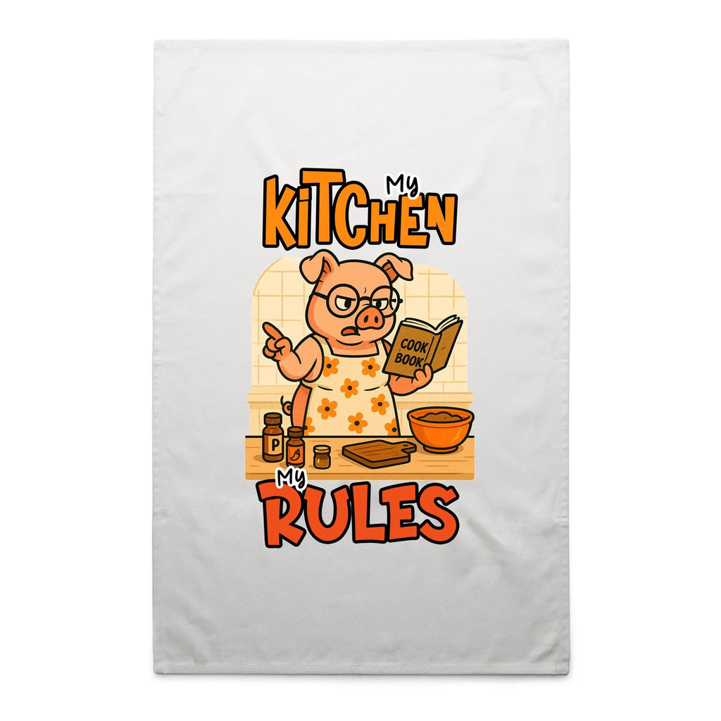 My Kitchen, My Rules - AS Colour Tea Towel White One Size Tea Towel Printed In Australia