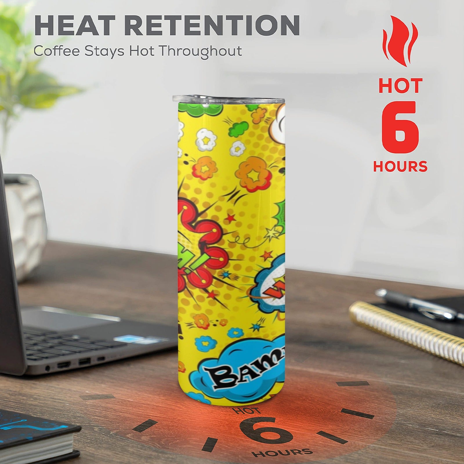 Comic Book Yellow 20oz Tall Skinny Tumbler with Lid and Straw