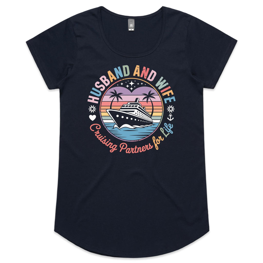 Husband And Wife, Cruising Partners For Life Womens Cruise Scoop Neck T-Shirt Navy Womens Cruise Scoop Neck T-shirt Cruise Printed In Australia