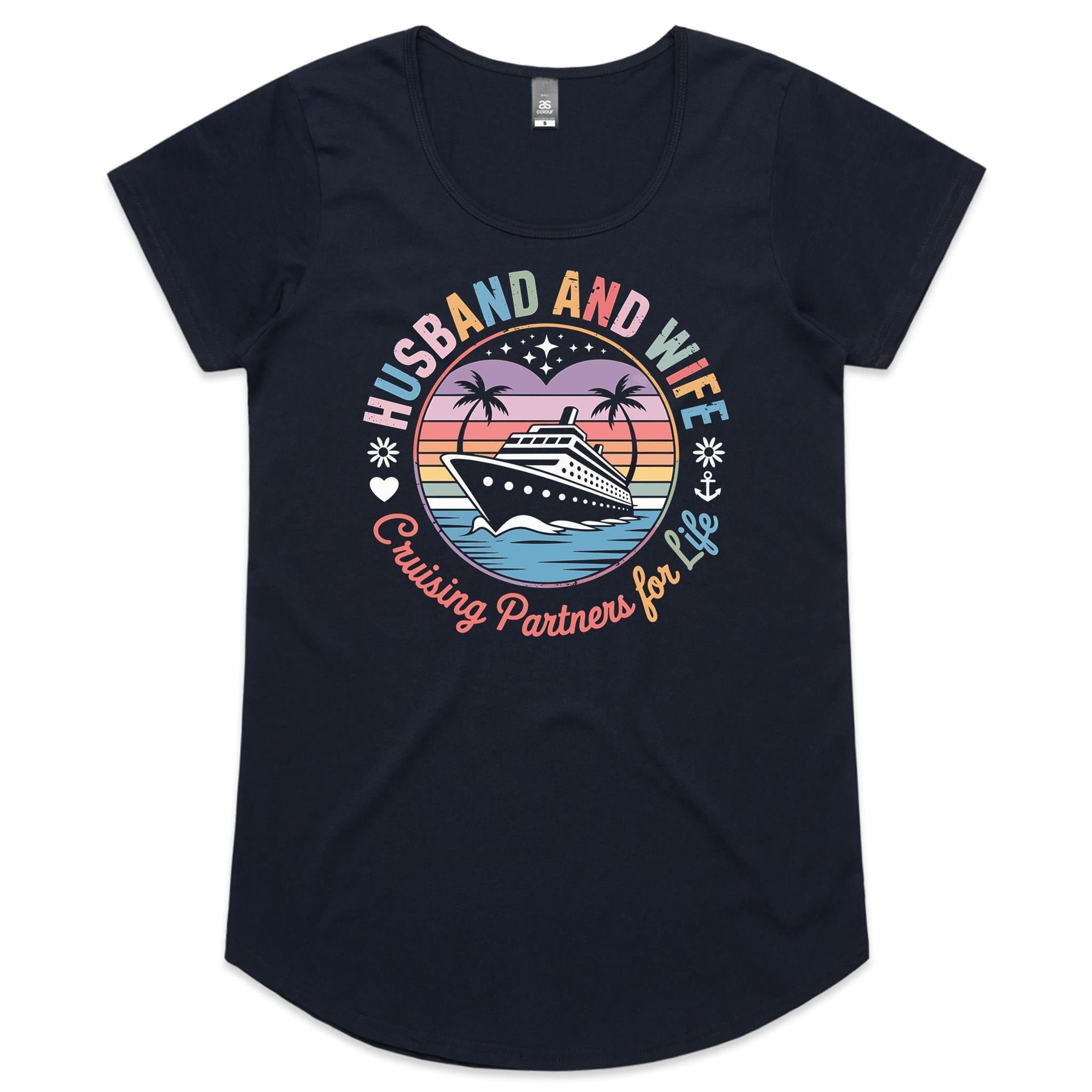 Husband And Wife, Cruising Partners For Life Womens Cruise Scoop Neck T-Shirt Navy Womens Cruise Scoop Neck T-shirt Cruise Printed In Australia