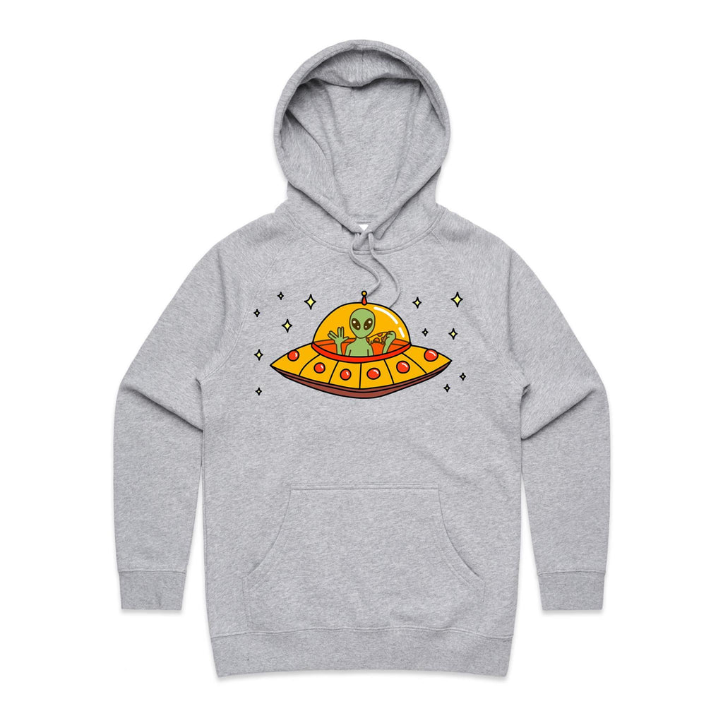 Alien Pizza - Womens Hoodie Grey Marle Womens Hoodie Food Printed In Australia Sci Fi