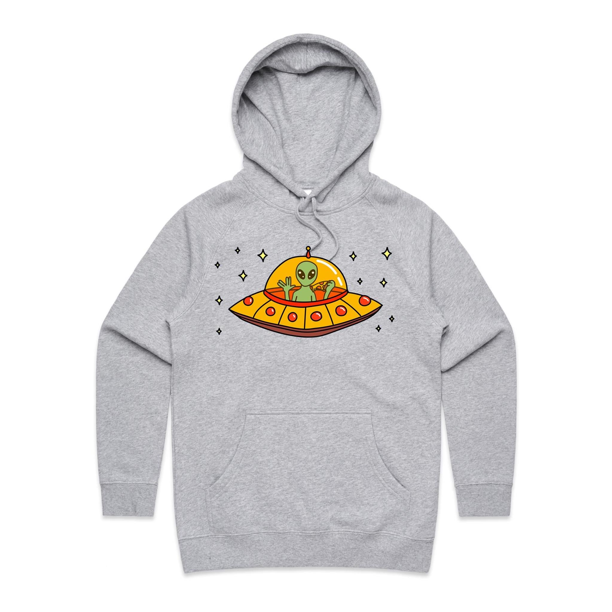Alien Pizza - Womens Hoodie Grey Marle Womens Hoodie Food Printed In Australia Sci Fi