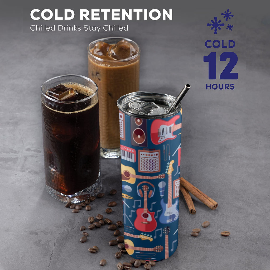 Music Instruments Blue - 20oz Tall Skinny Tumbler with Lid and Straw