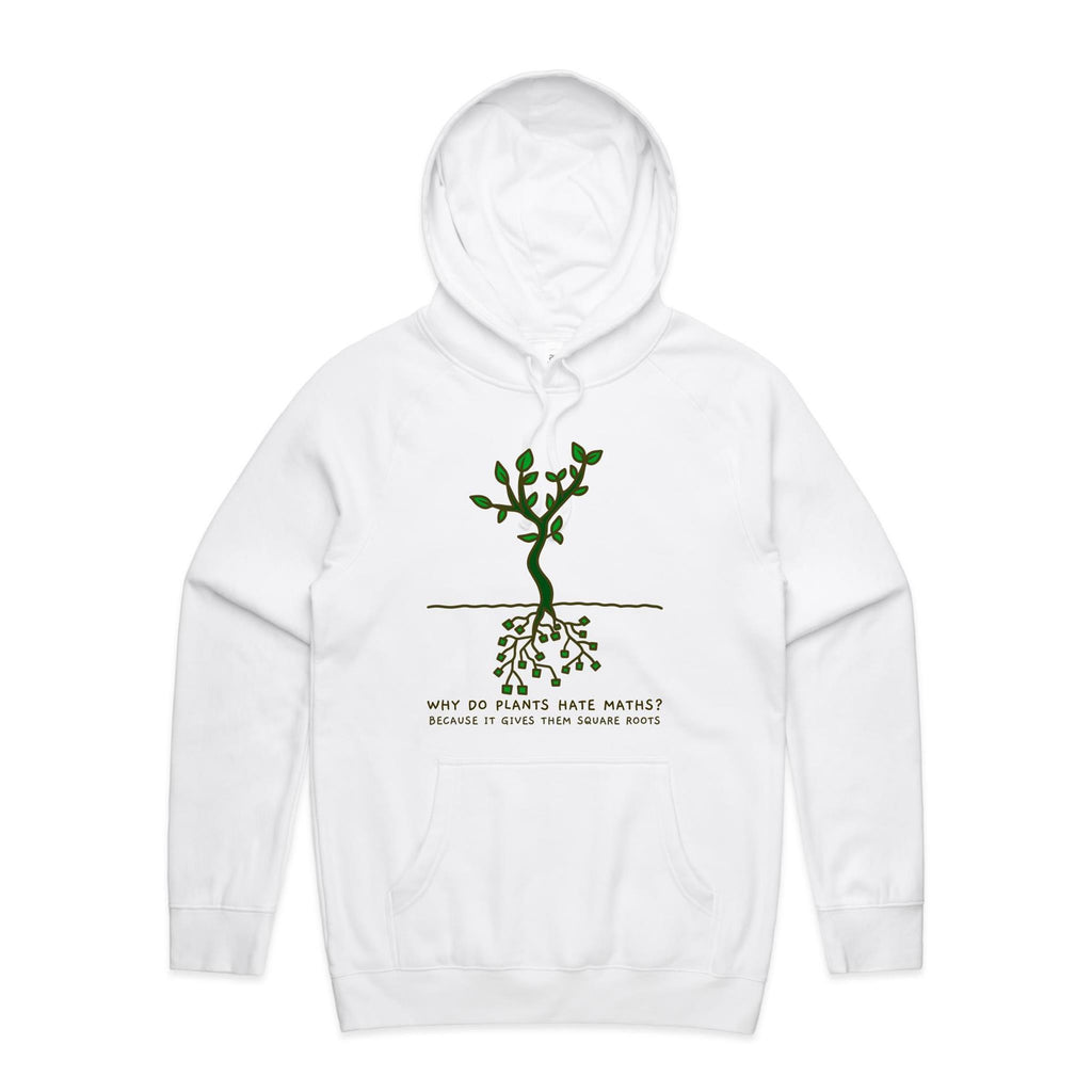 Square Roots, Maths Tree - Mens Hoodie White Mens Hoodie Maths Printed In Australia
