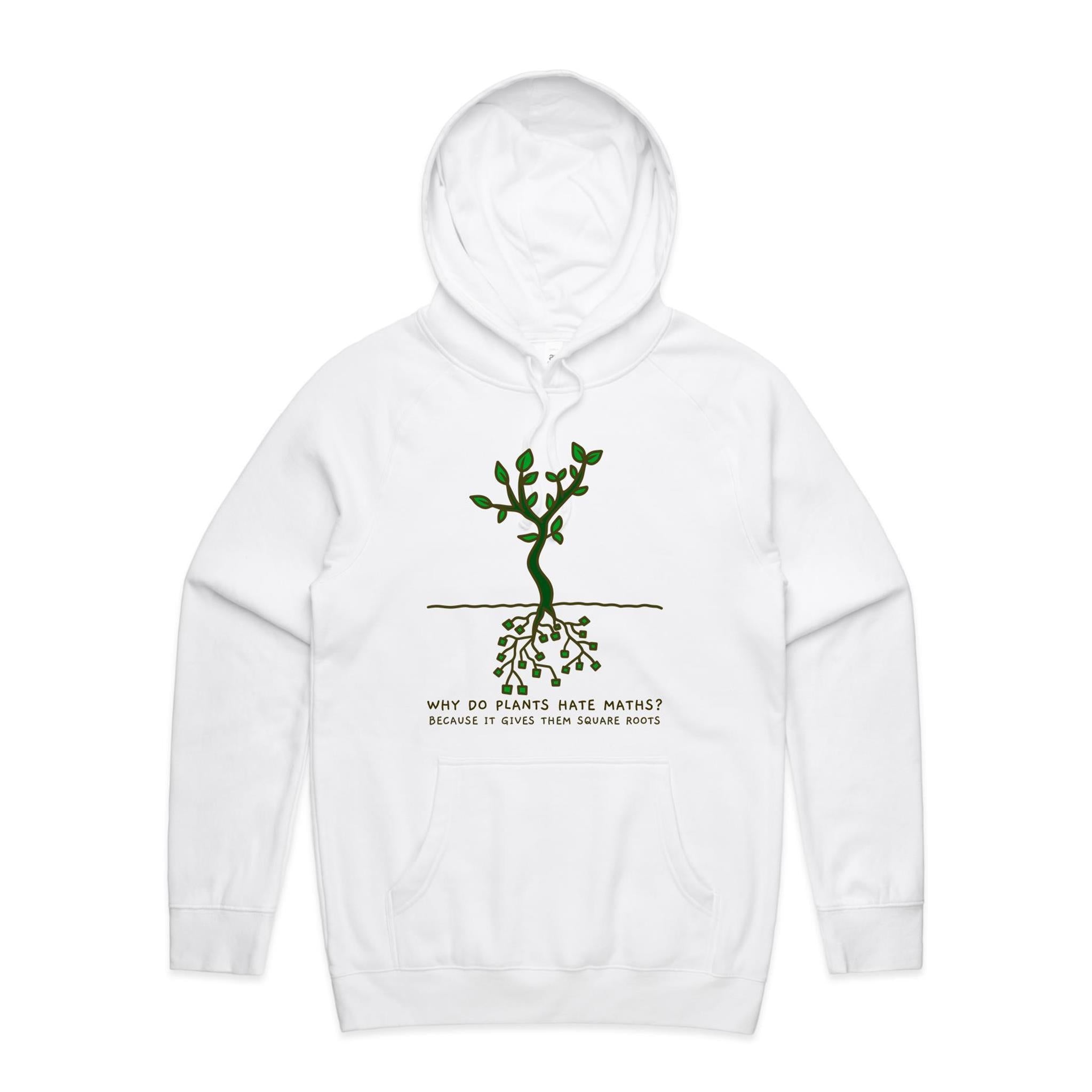 Square Roots, Maths Tree - Mens Hoodie White Mens Hoodie Maths Printed In Australia