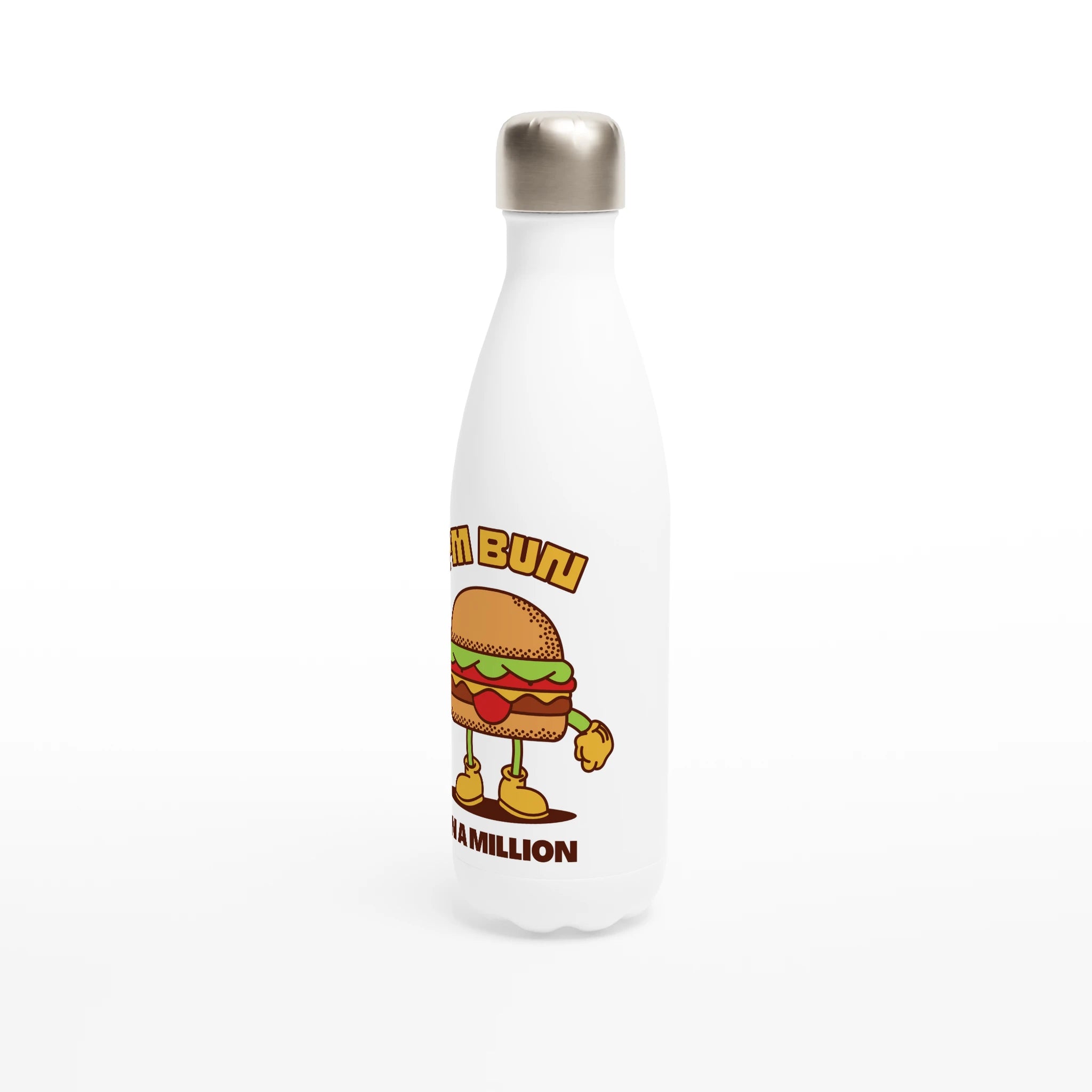 I'm Bun In A Million, Hamburger - White 17oz Stainless Steel Water Bottle White Water Bottle Food Globally Fulfilled