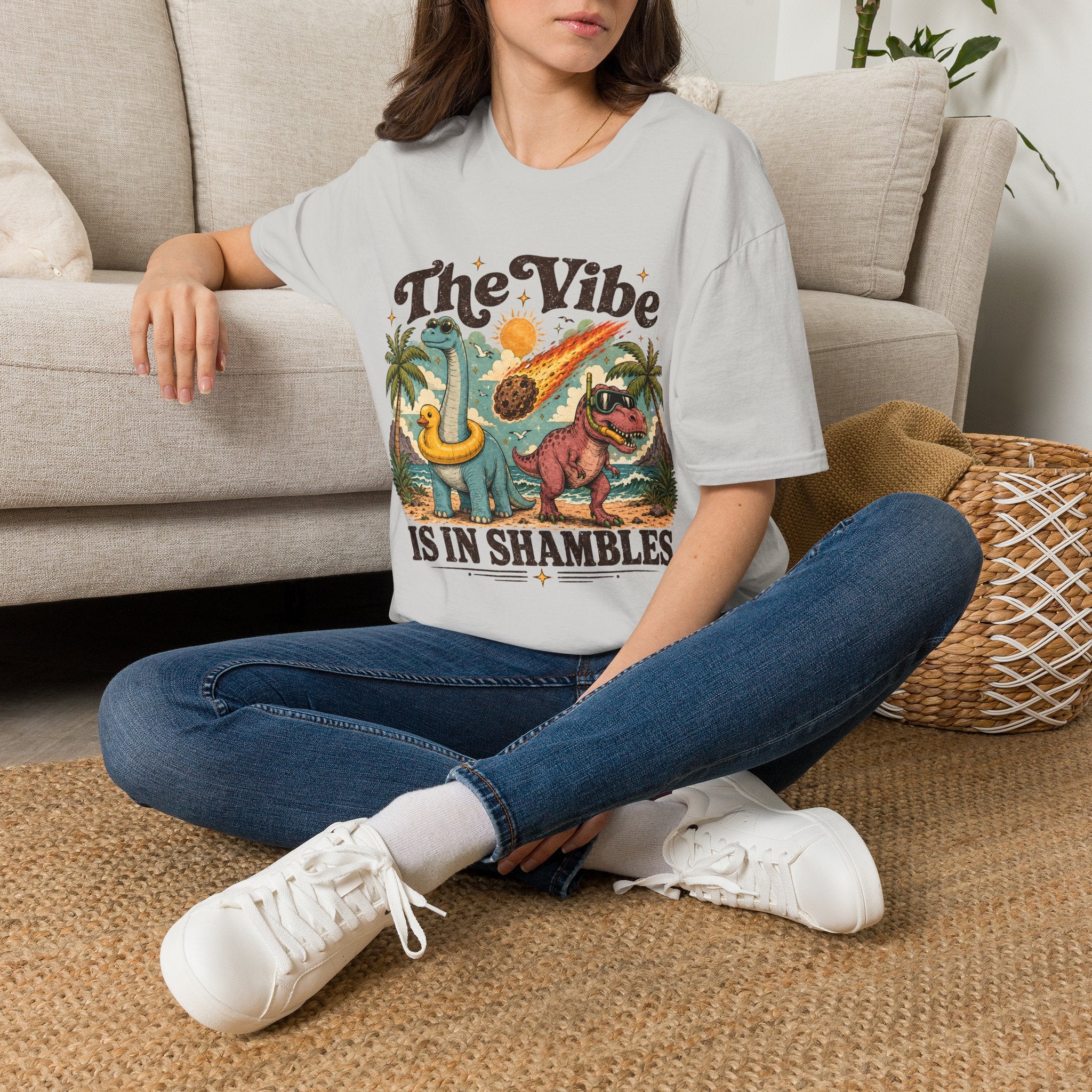 The Vibe Is In Shambles Dinosaur Extinction Unisex T-Shirt Ice Grey Unisex Adult T-shirt animal Globally Fulfilled