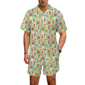 Tropical Flowers On White Men's Hawaiian Shirt & Shorts Set Men's Hawaiian Shirt & Shorts Set Plants Printed Offshore