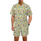 Tropical Flowers On White Men's Hawaiian Shirt & Shorts Set Men's Hawaiian Shirt & Shorts Set Plants Printed Offshore