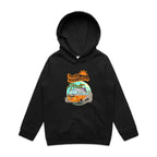 Hello Sunshine, Beach Van - Kids Hoodie Black Kids Hoodie Printed In Australia