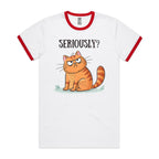 Cat Seriously? - Staple Ringer Tee White Red Ringer T-Shirt animal Printed In Australia