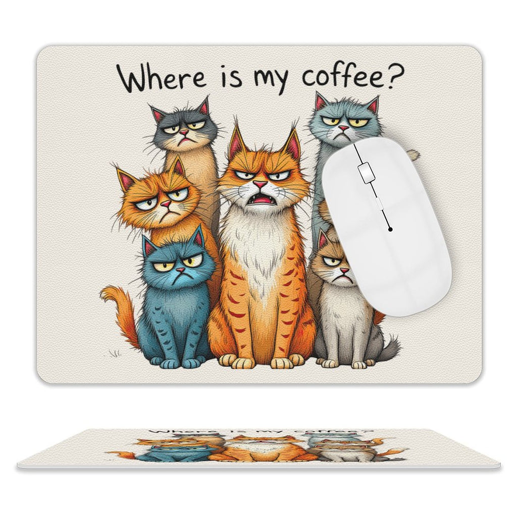 Where Is My Coffee, Cats Leather Mouse Pad white One size Leather Mouse Pad animal Coffee Printed Offshore