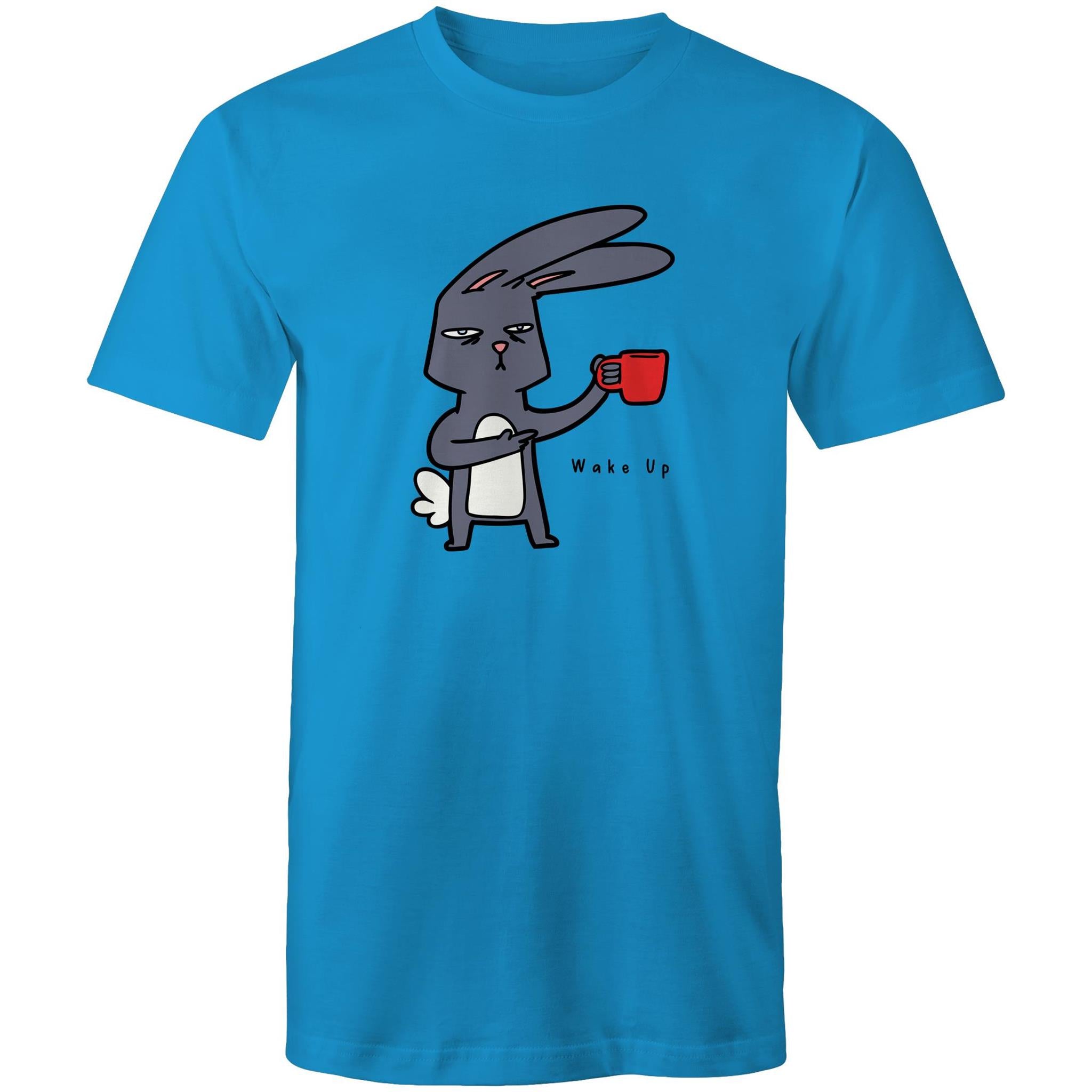 Rabbit Coffee, Wake Up - Mens T-Shirt Arctic Blue Mens T-shirt animal Coffee Printed In Australia