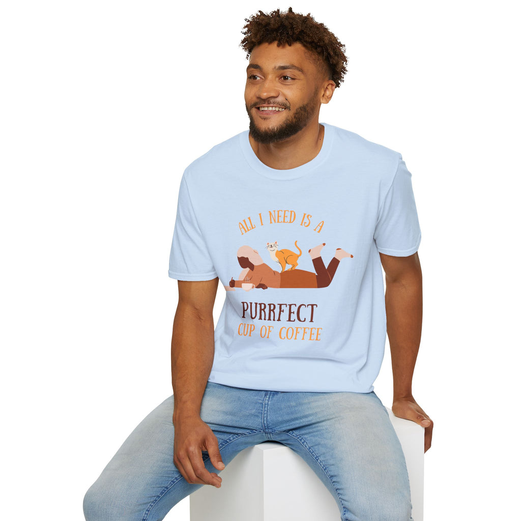 All I Need Is A Purrfect Cup Of Coffee - Unisex Softstyle T-Shirt