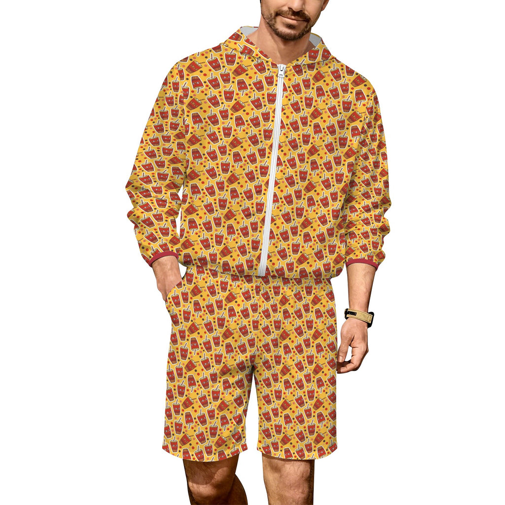 Cola Men's Lightweight Sun Hoodie & Shorts Set 4XL Men's Lightweight Sun Hoodie & Shorts Food Printed Offshore