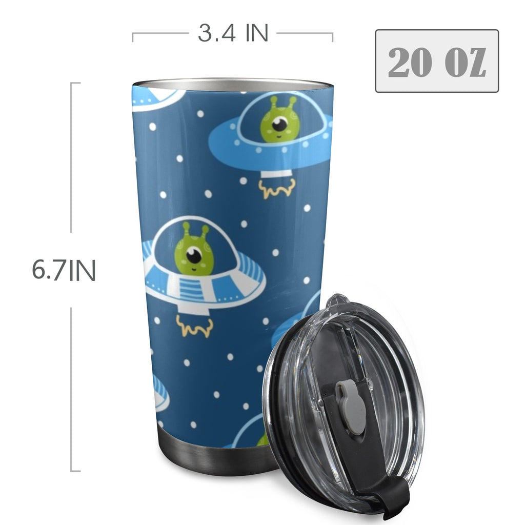 Cute Aliens in UFOs - 20oz Mobile Tumbler with Lid (Black Lock) 20oz Travel Mug Printed Offshore Sci Fi