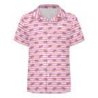 Pink Doughnut Stripes Kids Youth Short Sleeve Button Up Shirt