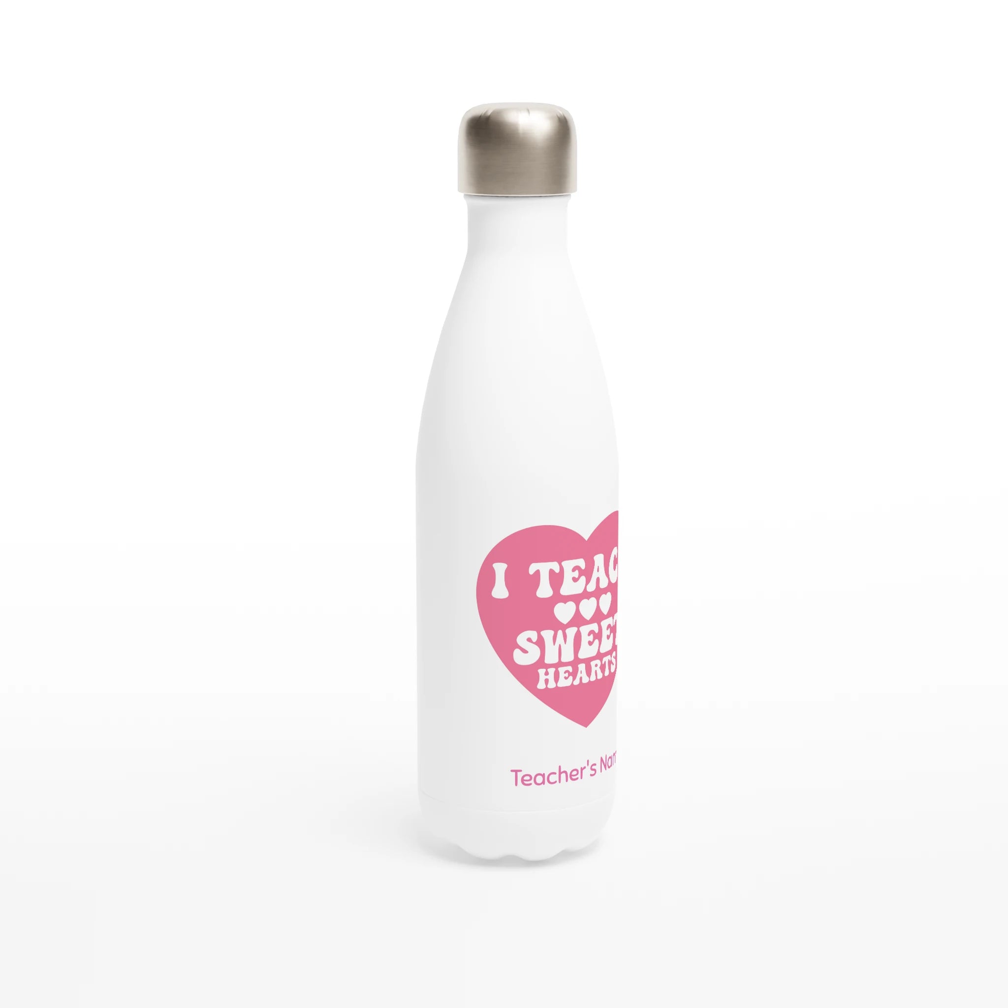 I Teach Sweet Hearts - White 17oz Stainless Steel Water Bottle Personalised Water Bottle customise Globally Fulfilled personalise Teacher